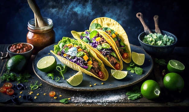 Tacos sobre fondo oscuro