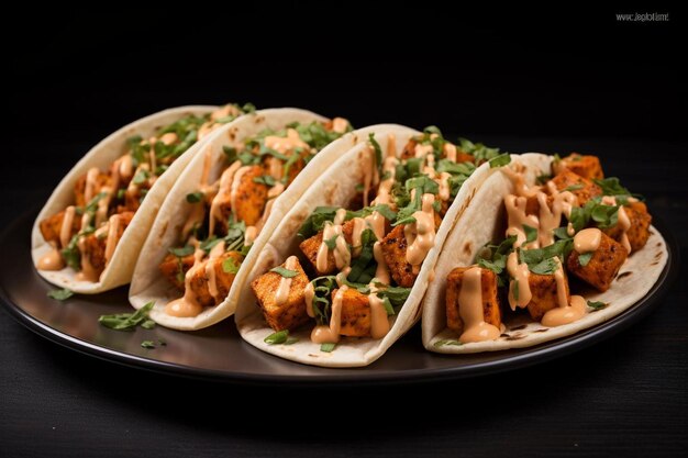 Tacos tailandeses de tofu de manjericão com molho de amendoim vegano