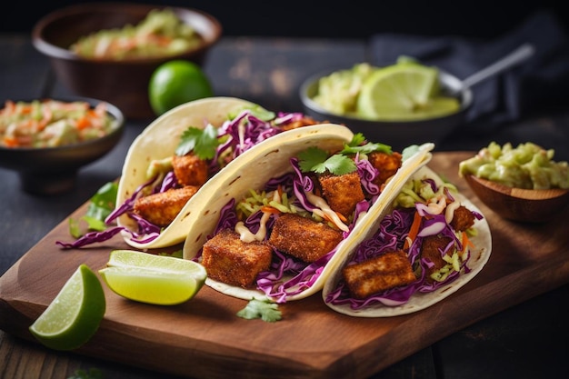 Tacos tailandeses de tempeh de maní con ensalada crujiente