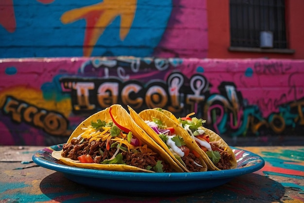 Foto tacos con un telón de fondo de colores
