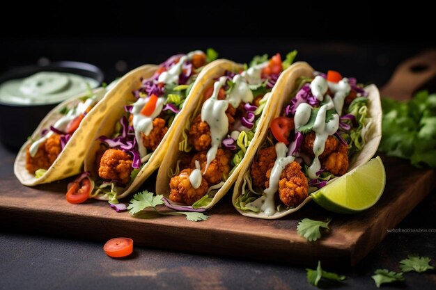 Tacos veganos de couve-flor de búfalo com abacate cremoso S