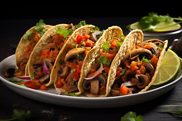 Tacos veganos picantes de Hongos al Chipotle com cogumelos Chipotle