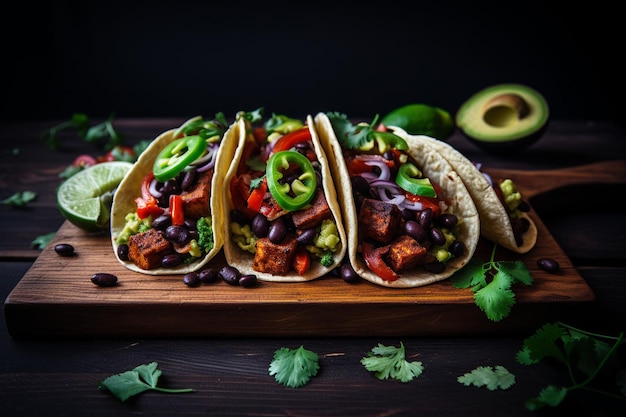 Foto tacos veganos recheados com jaca ou tofu