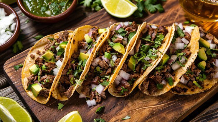 Foto tacos werden auf einem holztisch serviert