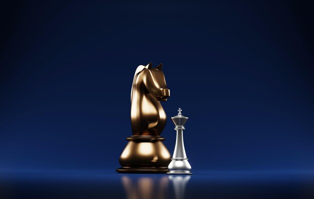 Tácticas de liderazgo Rey de ajedrez contra caballo en una batalla estratégica