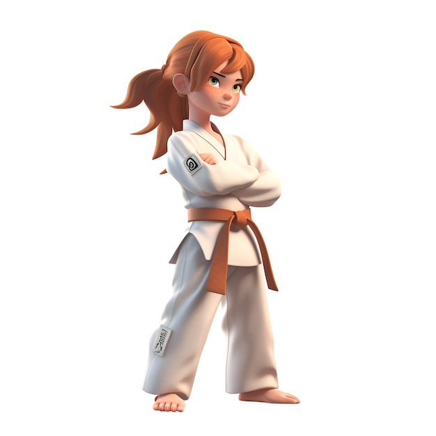 Taekwondo-Mädchen im Kimono 3D-Rendering