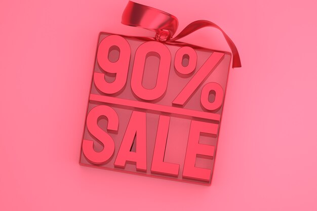 Tag 3D venda 90% em caixa com fita e laço rosa