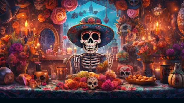 Tag der Toten Dia de los muertos Illustration AI GenerativexA