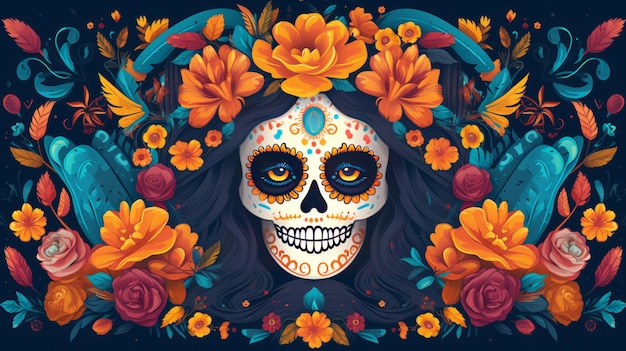 Tag der Toten Dia de los muertos Illustration AI GenerativexA