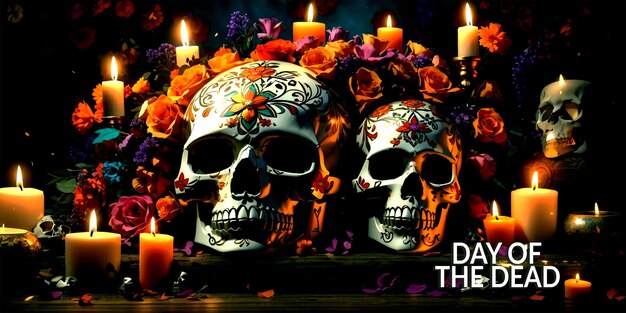 Tag der Toten Dia de los Muertos mexikanisches Feiertagsbanner mexikanisches Kulturfestival flacher Dia de Muer