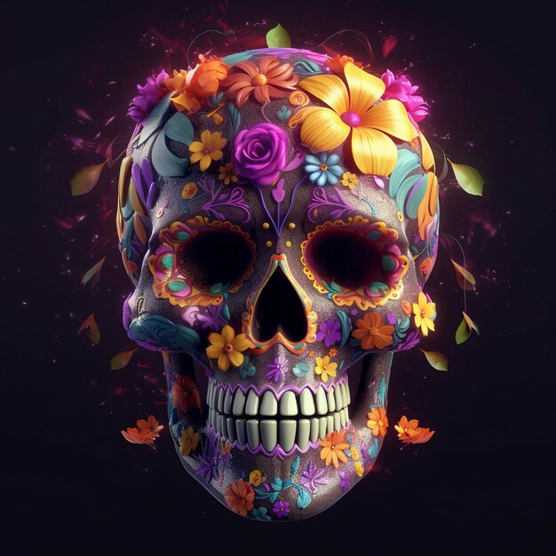 Tag der toten Schädel Dia de los Muertos Tag der Toten und mexikanischer Halloween-Hintergrund Mexikanisches Traditionsfest Tag der Toten Zuckerschädel Dia de los Muertos erzeugen ai