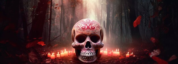 Tag der toten Schädel Dia de los Muertos Tag der Toten und mexikanischer Halloween-Hintergrund Mexikanisches Traditionsfest Tag der Toten Zuckerschädel Dia de los Muertos erzeugen ai