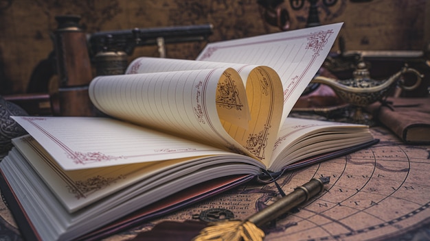 Tagebuch-Buch mit dem Falten von Heart-Shaped