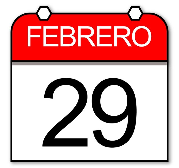 Tageskalender in Spanisch mit dem besonderen 29. Februar im Schaltjahr Extra-Tag