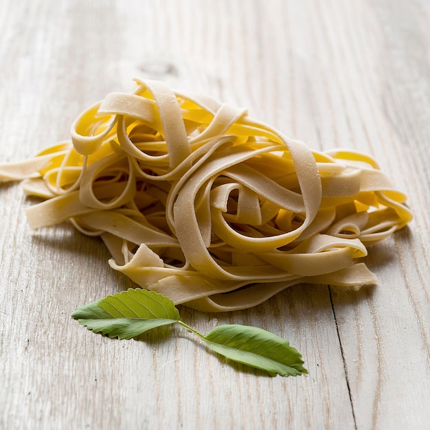 Foto tagliatelle de pasta italiana sobre un fondo de madera