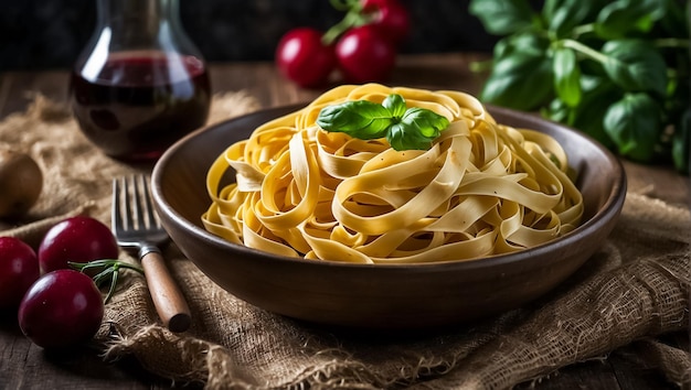 tagliatelle Pasta mit Kräutern auf einem Teller