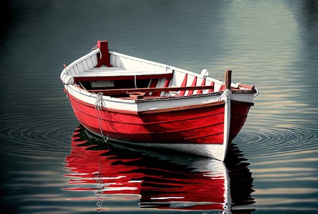 Tagsüber ist ein rot-weißes Boot auf dem Wasser