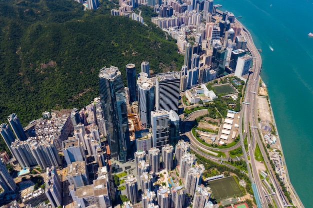 Tai Koo, Hong Kong 22 de septiembre de 2019: Vista superior de la ciudad de Hong Kong