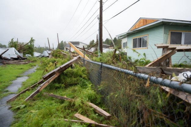 Taifun beschädigt ein umzäuntes Grundstück