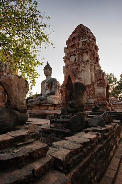 TAILÂNDIA, Ayutthaya, as ruínas dos antigos templos da cidade, velho Buda
