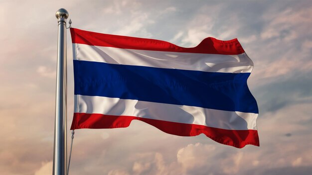 Tailandia agita su bandera contra un cielo nublado