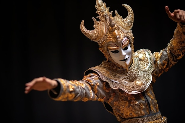 Foto tailandia bailando en actuaciones de khon enmascaradas en el arte tailandés gris con un traje y danza únicos