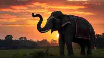 Foto tailandia silueta de campo elefante en el fondo de la puesta de sol elefante tailandés en surin tail