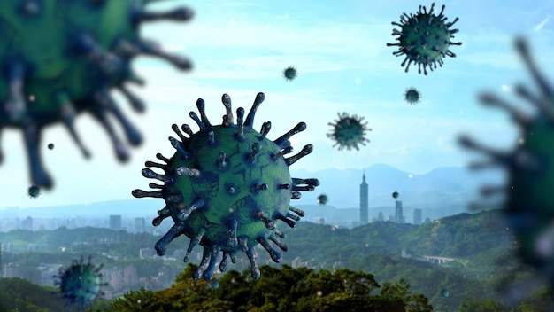 Taiwán edificios altos en la capital con concepto Coronavirus 2019