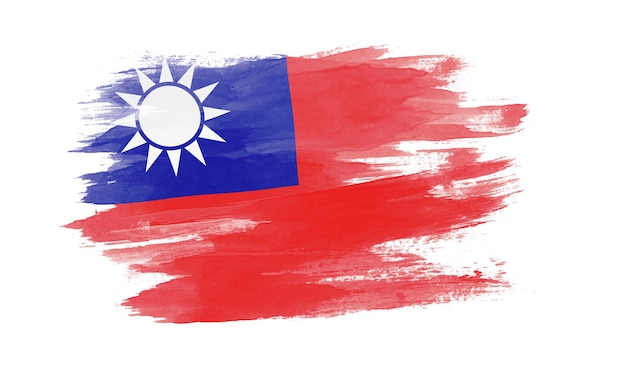 Foto taiwan flagge pinselstrich, nationalflagge auf weißem hintergrund
