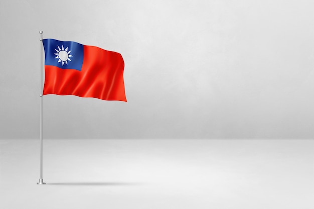 Taiwanesische Flagge isoliert auf weißem Betonwandhintergrund