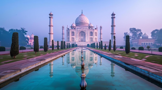 Foto el taj mahal es un mausoleo de mármol blanco ubicado en agra, india