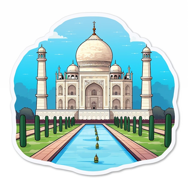 El Taj Mahal es una pegatina bonita con fondo blanco.