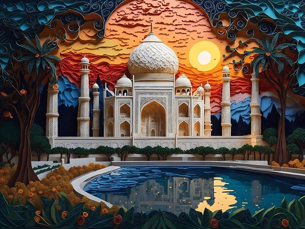 Taj Mahal Fondo de arte vectorial