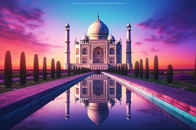 Taj Mahal mit Reflexion im Teich 3D-Rendering ai generiert