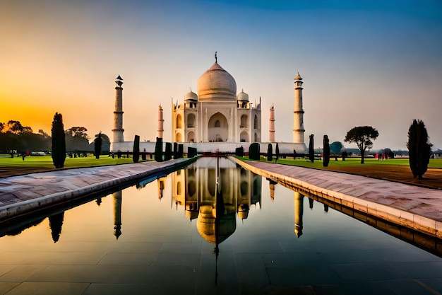 Taj mahal con reflejo en el agua