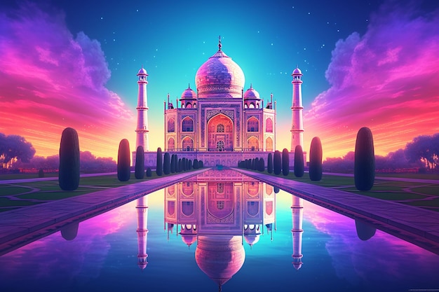 Taj Mahal con el reflejo en el estanque renderización 3D ai generado