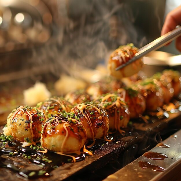 Foto takoyaki pulpo lleno de bolas sabrosas