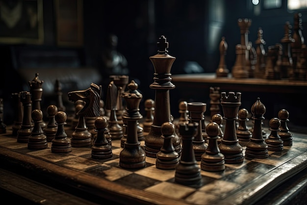 Taktischer Zusammenstoß in Schachfiguren an Ort und Stelle Strategie in der Luft generativen IA