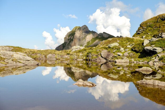 Foto tal mit berg im hintergrund