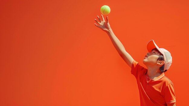 Talentvoller junger Tennisspieler in Outfit liefert einen Serve