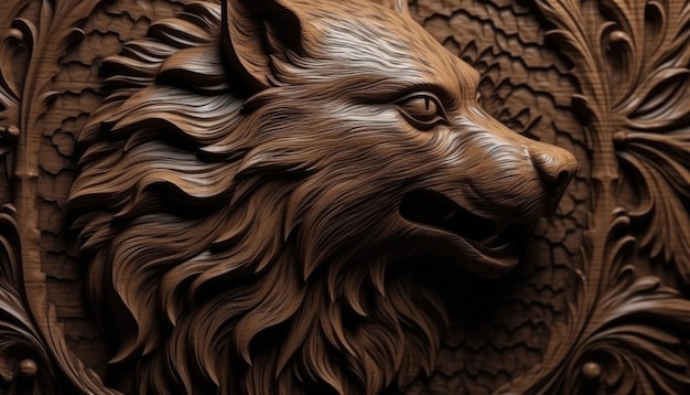 Talla de madera arte dragón león conejo bosque talla de madera patrones Creative Ai