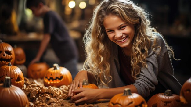 tallando alegría la deliciosa preparación de halloween de una familia