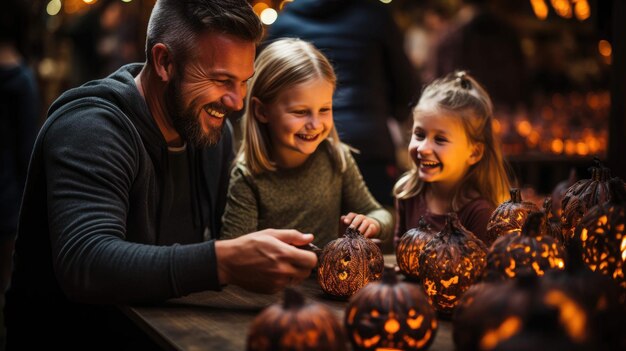 tallando alegría la deliciosa preparación de halloween de una familia