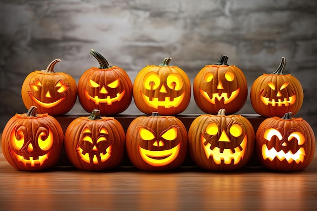 Tallas de calabaza de Halloween en diseño de banner blanco