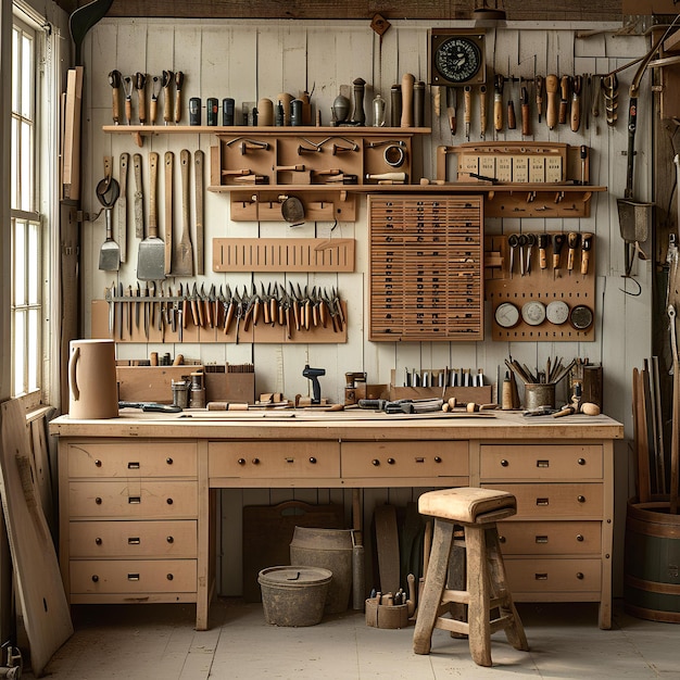 Un taller de carpintería de madera.