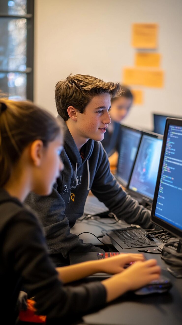 Foto taller de codificación de alta tecnología con equipos avanzados