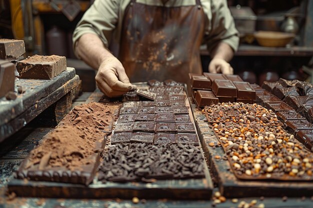 Taller de fábrica de chocolate rústico en medio del dulce aroma