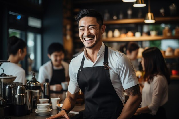 Un taller de formación de baristas haciendo habilidades con baristas expertos IA generativa