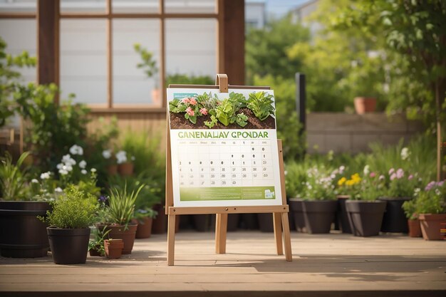 Taller de Jardinería Sostenible Plantado Calendario Mockup de señalización con espacio vacío para colocar su logotipo