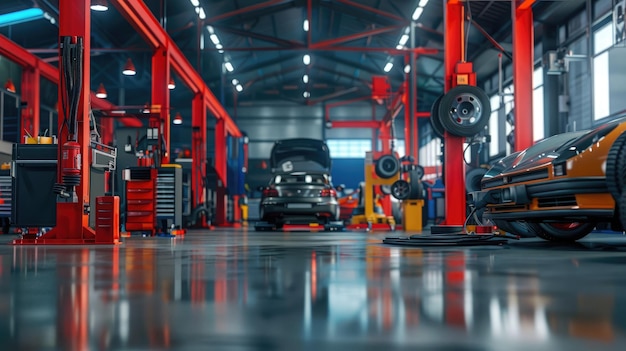 en un taller de reparación de automóviles, un garaje, una estación de reparación, un taller de servicio de automóviles